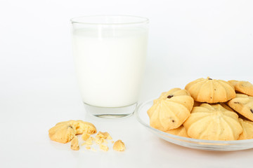 cookies and milk on white background