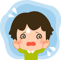 Obraz premium 目を回して頭を抱える男の子