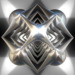 Computer generated 3D fractal.Digital illustration in the form of a Christmas star in silver tones on a light background.