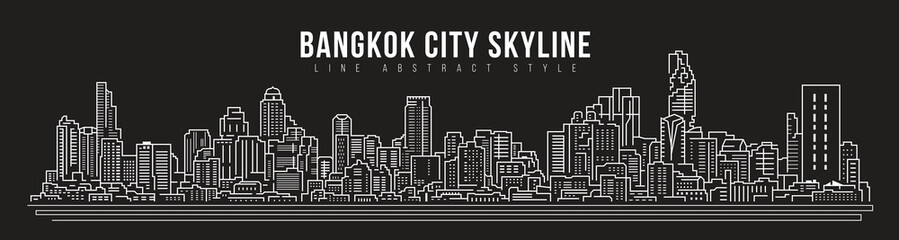 Naklejka premium Cityscape Building skyline panorama Line art Illustration design - Bangkok city
