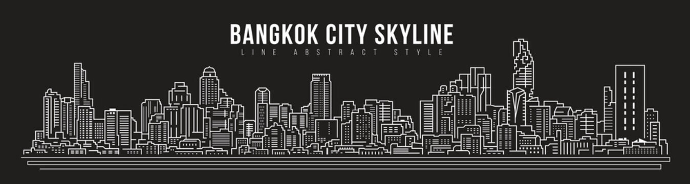 Cityscape Building skyline panorama Line art Illustration design - Bangkok city