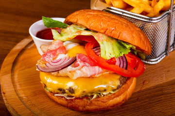Hamburger with fry potato