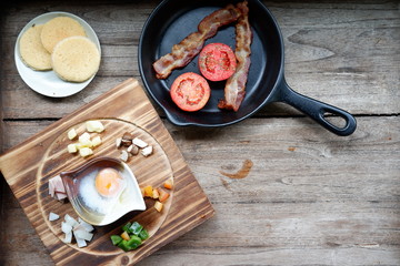 preparing cooking breakfast