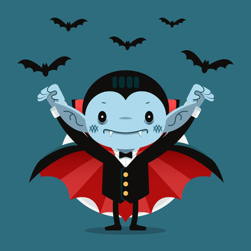 Cute cartoon tiny Dracula smiling