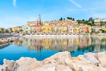 beautiful colorful town Menton on french riviera , cote d'azur , France