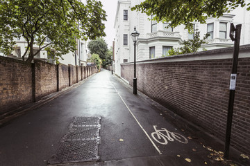 Wet peaceful street in London, UK