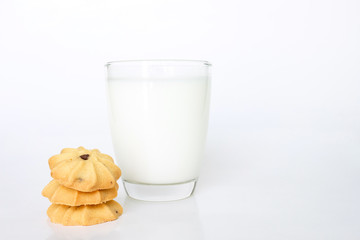 cookies and milk on white background
