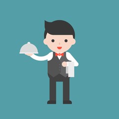 cute waiter character, professional set, flat design