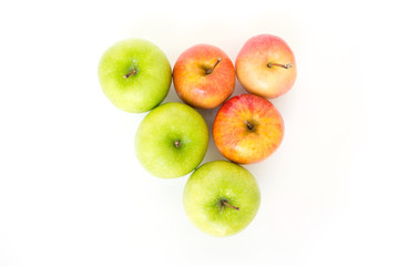 red apple and green apple on white background