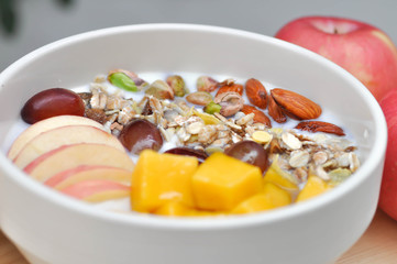 yogurt with apple, mango and grape