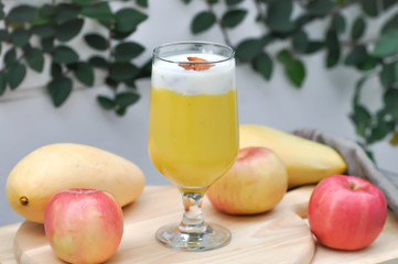 mango smoothie or mango yogurt and mango