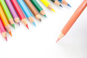 colored pencils drawing multicolored on white background