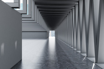 Empty gray lobby with triangular pattern