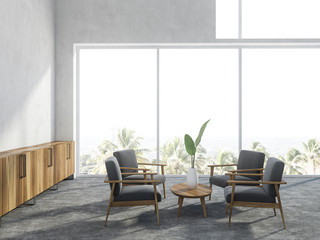 White loft living room interior
