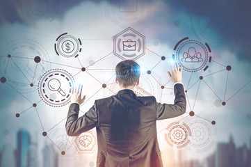 Businessman interacting with network interface