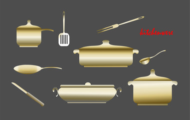 vector drawing, kitchenwere, pots set..