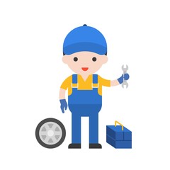 mechanic, cute character professional set, flat design