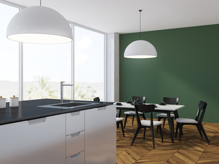 Green loft kitchen interior, table