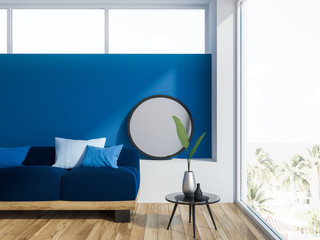 Blue sofa navy cushions blue living room interior