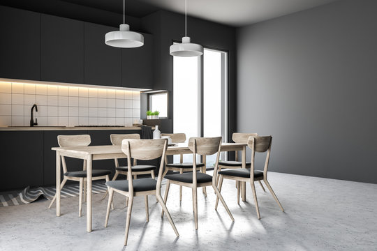 Gray chairs in a gray kitchen interior
