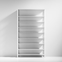 White empty shelves cabinet in white room
