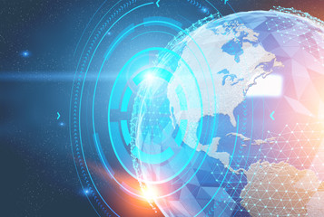 Blue immersive interface, Earth in space