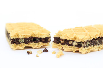 wafer chocolate dessert on white background