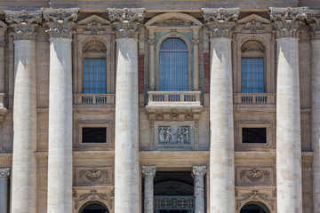 Fototapeta na wymiar Close-up view of the Papal balcony at St Peter's Cathedral, Rome