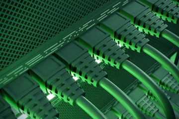 Green connection lan wires communication concept - obrazy, fototapety, plakaty