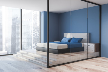 Blue stylish bedroom interior