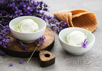 Ice cream and lavender flowers
