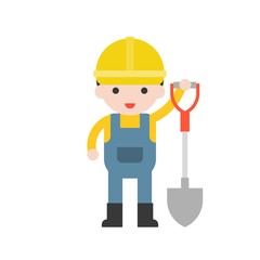 worker and shovel, cute character professional set, flat design