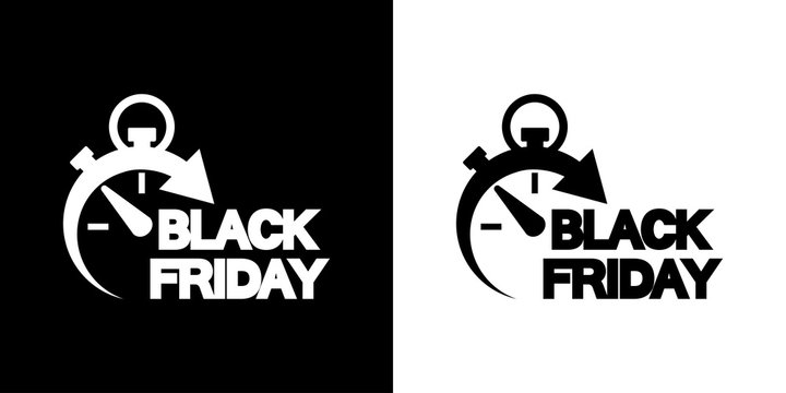 Icono plano cronometro con BLACK FRIDAY en negro y blanco