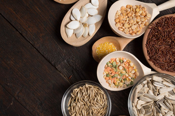 Cereals on wooden background