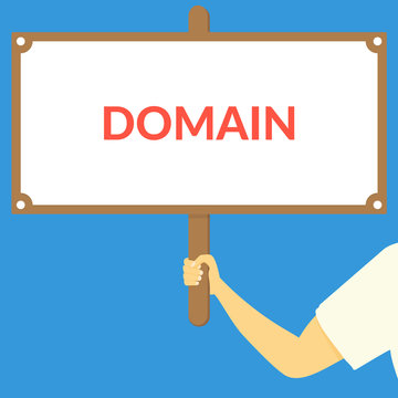 DOMAIN. Hand holding wooden sign