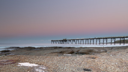 Sunset Seascape, Wharf and Rock Ledge