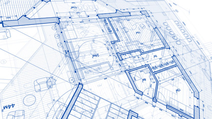 Architecture design: blueprint plan - illustration of a plan modern residential building / technology, industry, business concept illustration: real estate, building, construction, architecture