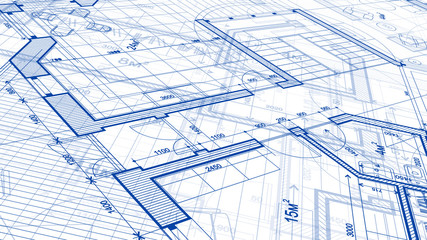 Architecture design: blueprint plan - illustration of a plan modern residential building / technology, industry, business concept illustration: real estate, building, construction, architecture