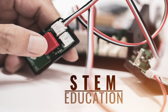 STEM Education for Goal Learning, Electronic board for be programmed by robotics electronics in laboratory in school. Concept of Mathematics, engineering, science, technology for diy innovation