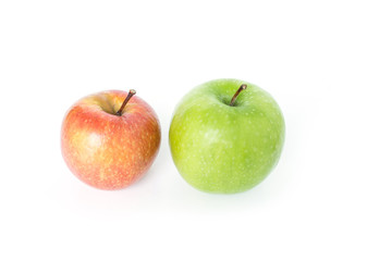 red apple and green apple on white background
