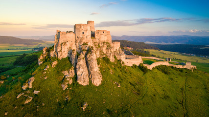 Ruin of Spissky Castle in Slovakia at sunset