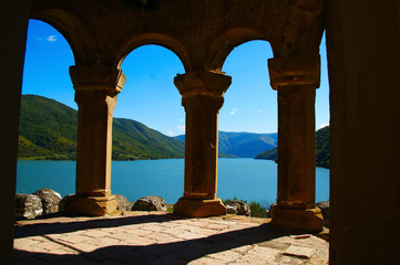 Ananuri mountain fortress near the lake, castle and church Ananuri in Georgia