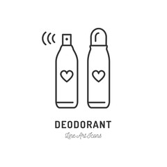 Deodorant icon, Sweat remedy, Perfume or Hairspray icon. Thin line art design, Vector flat illustration