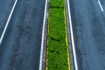 Asphalt road with white stripes