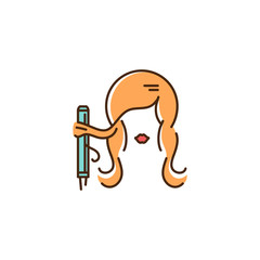 Hair styling logo, Curling hair icon. Hairdresser tool symbol. Thin line art colorful design, Vector outline illustration