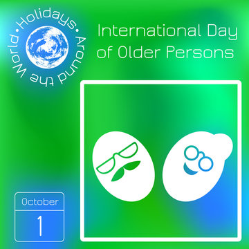 International Day of Older Person. The faces of the old man and woman are smiling. Series calendar. Holidays Around the World. Event of each day of the year.