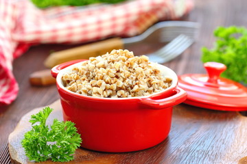 Buckwheat porridge in a pan