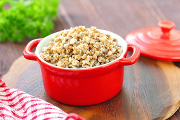 Buckwheat porridge in a pan