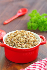 Buckwheat porridge in a pan