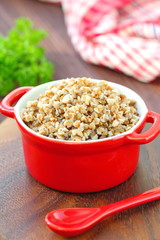 Buckwheat porridge in a pan